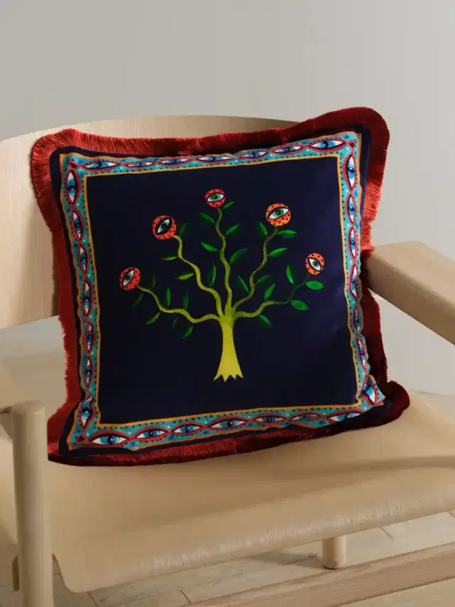 Fringed Printed Cotton-blend Velvet Cushion