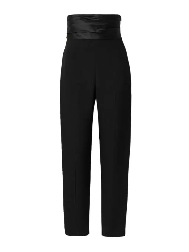 Lenro Pleated Satin-trimmed Grain De Poudre Straight-leg Pants