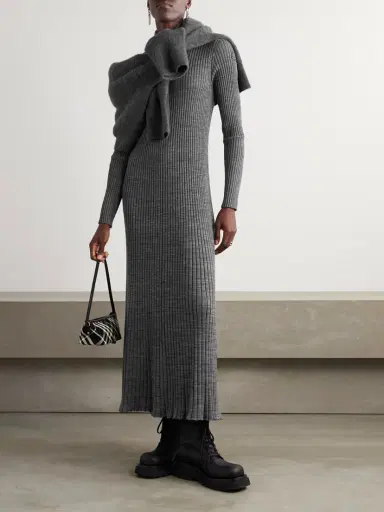Moncler Ribbed Wool Turleneck Midi Dress | Thumbnail 2 Moncler Ribbed Wool Turleneck Midi Dress | Thumbnail 2
