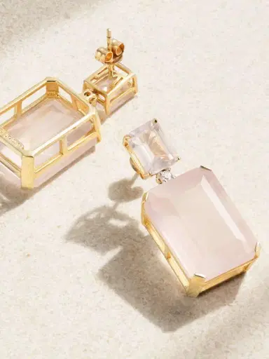 Mateo 14-karat Gold Rose Quartz And Diamond Earrings | Thumbnail 3 Mateo 14-karat Gold Rose Quartz And Diamond Earrings | Thumbnail 3