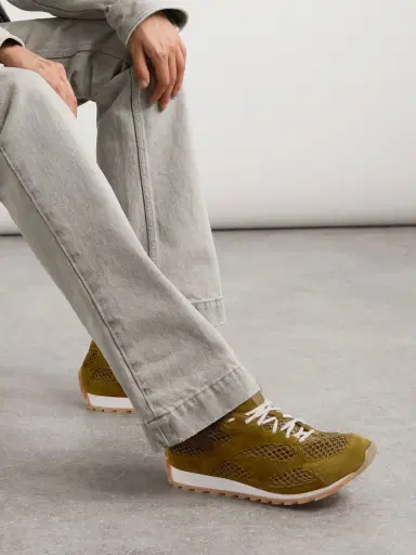 Bottega Veneta Orbit Suede, Leather, Mesh And Fishnet Sneakers | Thumbnail 2