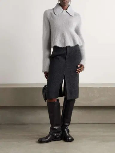 Loewe Cropped Wool-blend Trimmed Mohair-blend Polo Sweater | Thumbnail 2