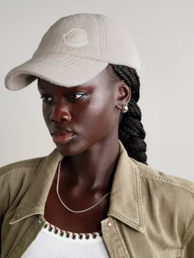 Moncler Leather-trimmed Appliquéd Flannel Baseball Cap | Thumbnail 2 Moncler Leather-trimmed Appliquéd Flannel Baseball Cap | Thumbnail 2