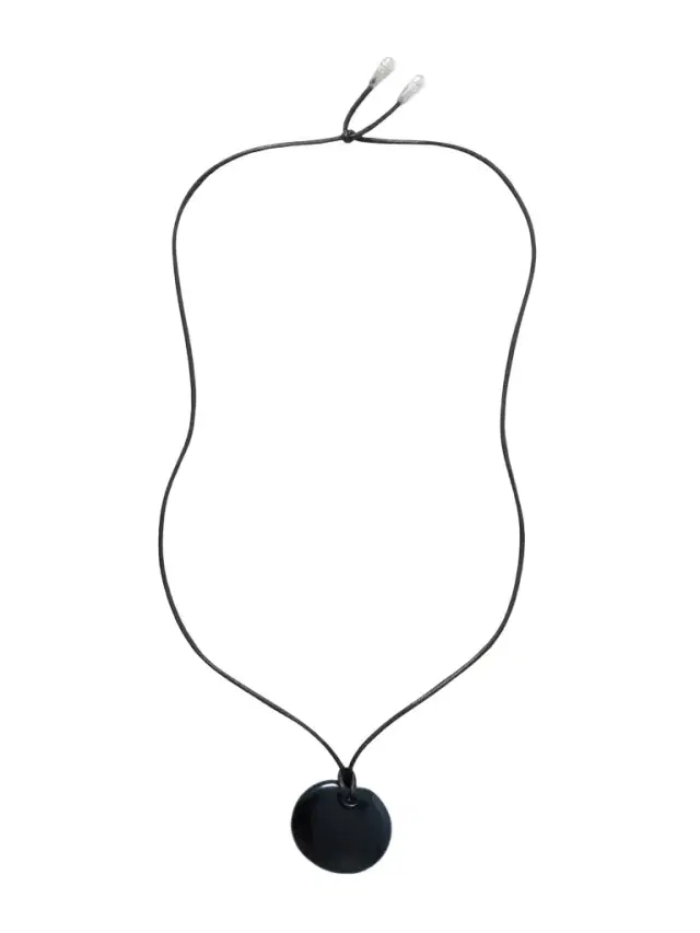 Small Full Moon Silver, Cord And Onyx Necklace