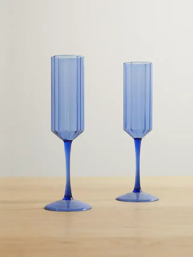 Wave Set Of Two Glass Champagne Flutes