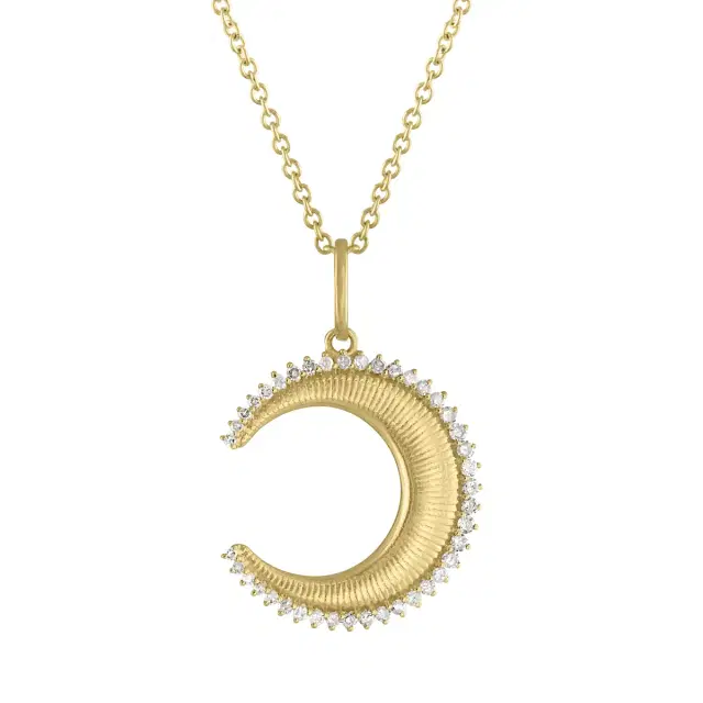 Fiona Fluted Half Moon Charm Necklace in Yellow Gold