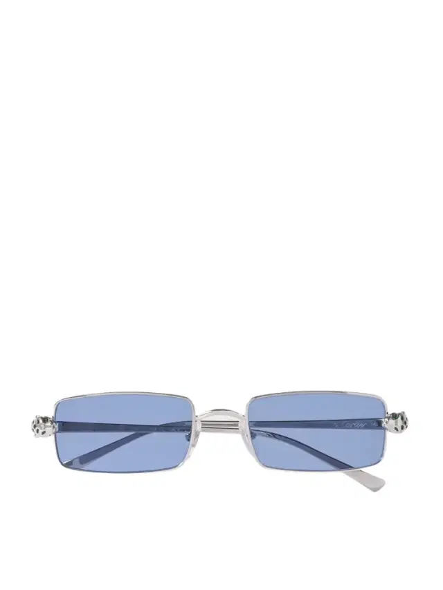 Panthère Rectangle-frame Crystal-embellished Silver-tone Sunglasses