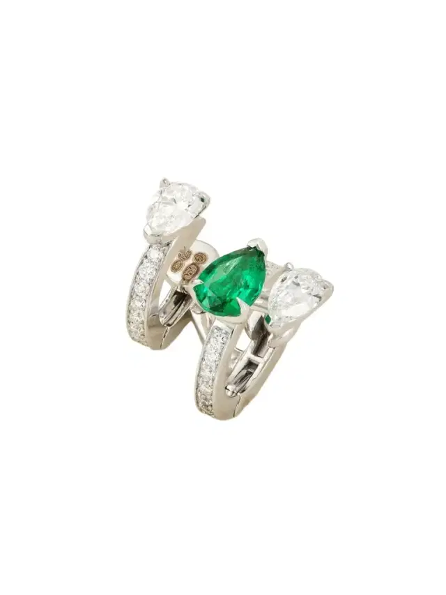Serti Sur Vide 18-karat White Gold, Diamond And Emerald Single Earring