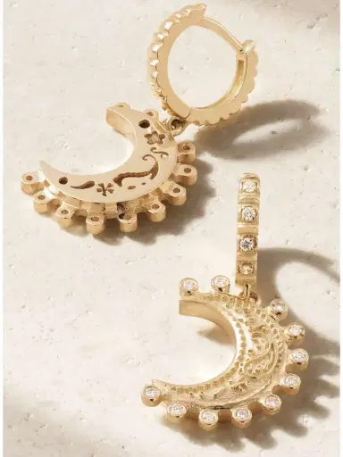 Marlo Laz Small Southwestern Moon 14-karat Gold Diamond Hoop Earrings | Thumbnail 3 Marlo Laz Small Southwestern Moon 14-karat Gold Diamond Hoop Earrings | Thumbnail 3