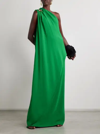 Oscar de la Renta One-shoulder Embellished Draped Cady Gown | Thumbnail 2 Oscar de la Renta One-shoulder Embellished Draped Cady Gown | Thumbnail 2