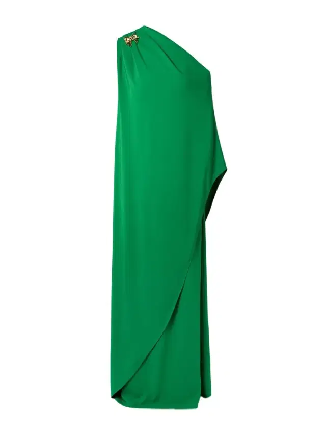 One-shoulder Embellished Draped Cady Gown