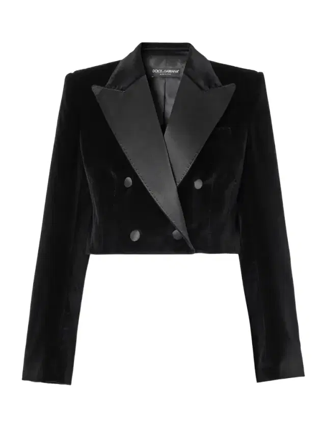 Cropped Double-breasted Satin-trimmed Velvet Blazer