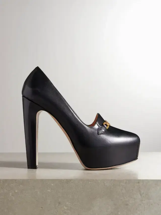 Embellished Leather Platform Pumps