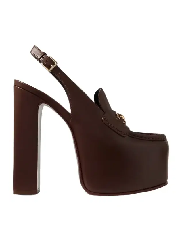 Horsebit-embellished Leather Slingback Platform Pumps