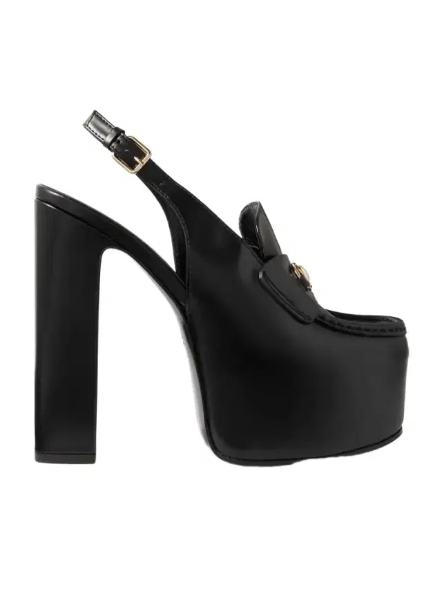 Horsebit-embellished Leather Slingback Platform Pumps