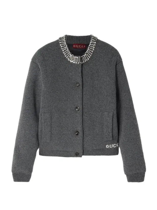 Crysta-embeished Intarsia-knit Padded Ribbed Woo Cardigan