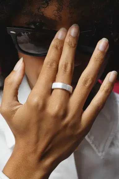 ROBERTO DEMEGLIO 1 Row Diamond White Ceramic Scacco Stretch Ring | Thumbnail 2