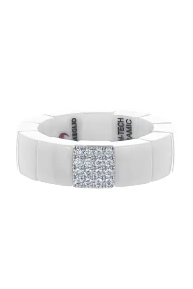 ROBERTO DEMEGLIO 1 Row Diamond White Ceramic Scacco Stretch Ring | Thumbnail 1