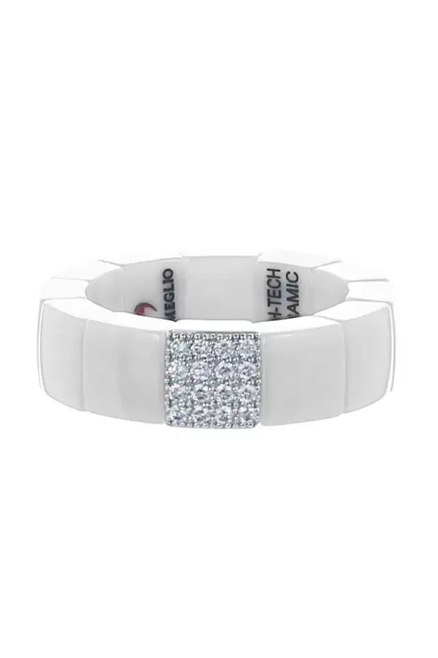 1 Row Diamond White Ceramic Scacco Stretch Ring