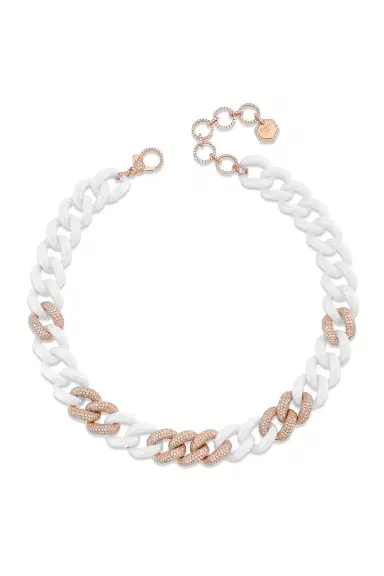 SHAY JEWELRY 9 PAVE WHITE CERAMIC JUMBO LINK NECKLACE | Thumbnail 1