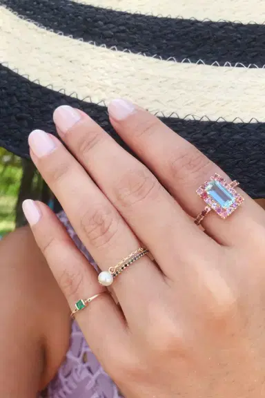 YI COLLECTION Aquamarine and Pink Tourmaline Candy Ring | Thumbnail 2