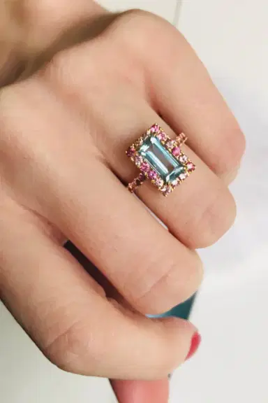 YI COLLECTION Aquamarine and Pink Tourmaline Candy Ring | Thumbnail 3