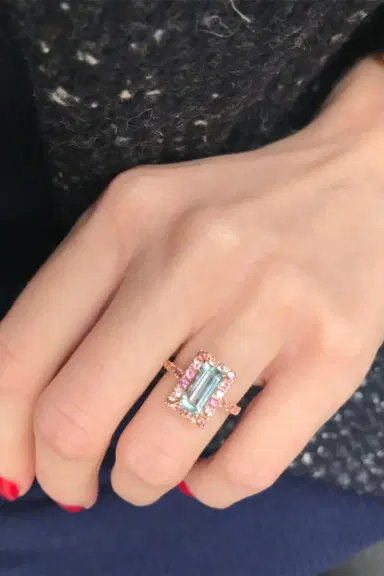 YI COLLECTION Aquamarine and Pink Tourmaline Candy Ring | Thumbnail 4