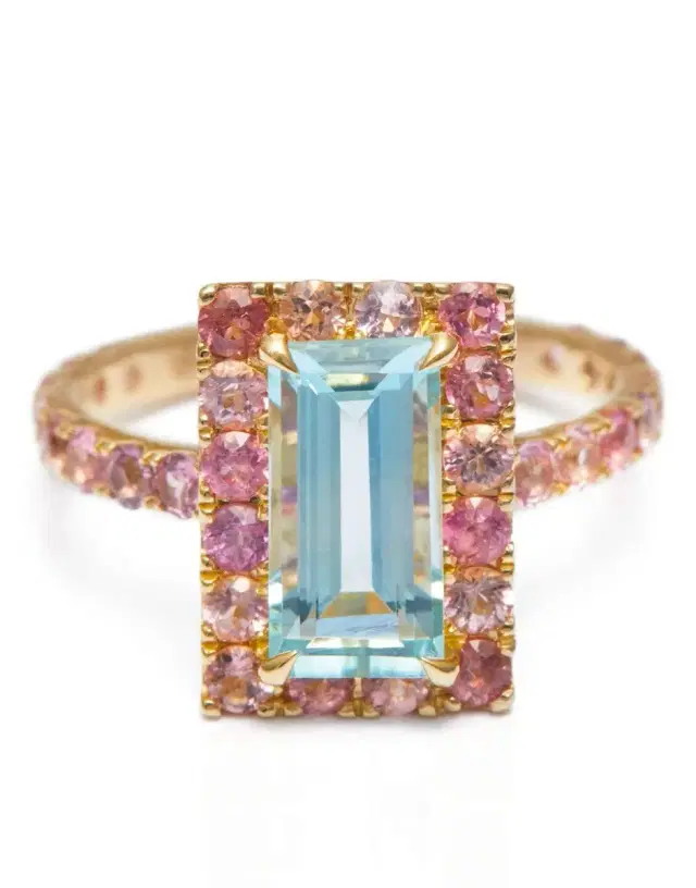 Aquamarine and Pink Tourmaline Candy Ring