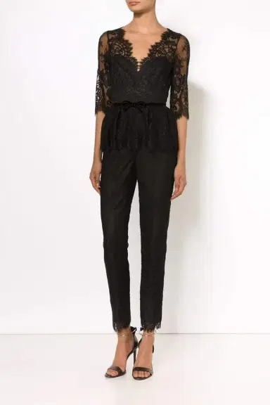 Marchesa Notte Belted Lace Jumpsuit | Thumbnail 2
