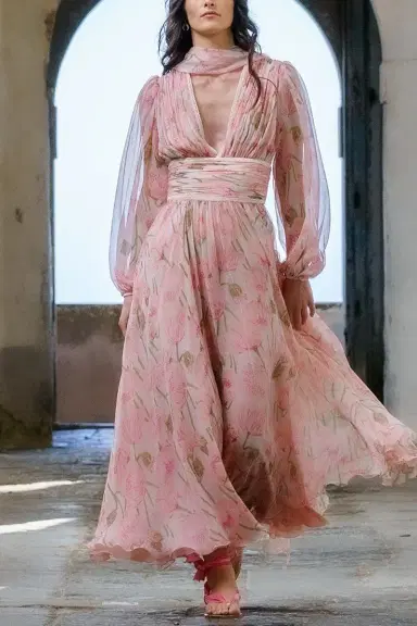 LUISA BECCARIA Big Poppies Chiffon Dress | Thumbnail 2