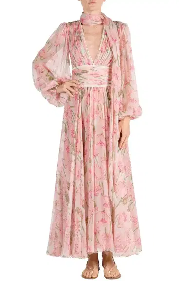 LUISA BECCARIA Big Poppies Chiffon Dress | Thumbnail 4