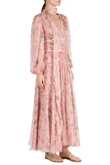 LUISA BECCARIA Big Poppies Chiffon Dress | Thumbnail 5
