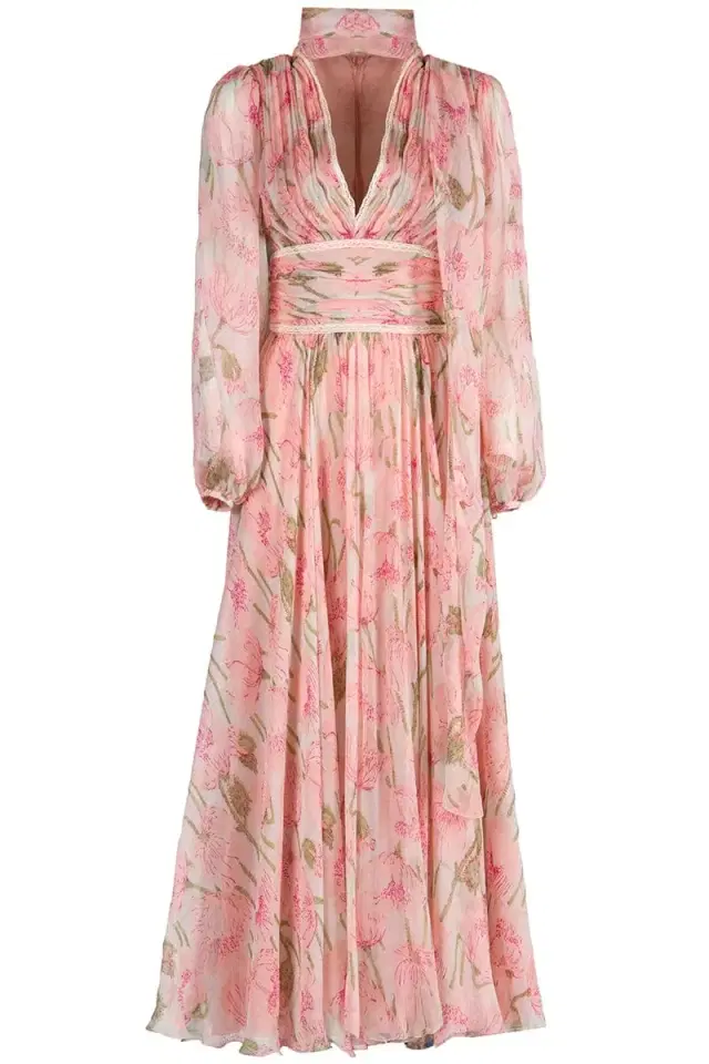 LUISA BECCARIA Big Poppies Chiffon Dress