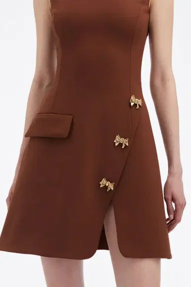 Oscar de la Renta Bow Button Split Skirt Dress | Thumbnail 3 Oscar de la Renta Bow Button Split Skirt Dress | Thumbnail 3