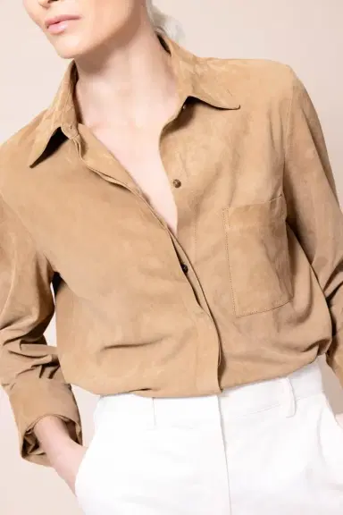 TWP Boyfriend Suede Shirt - Tobacco | Thumbnail 5