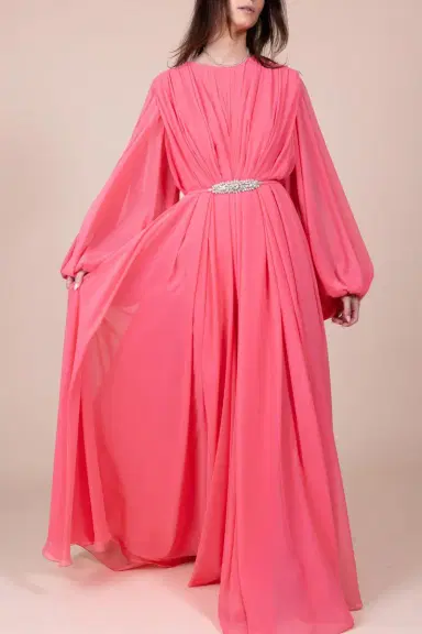 Reem Acra Bubble Sleeve Gown - Stawberry | Thumbnail 2