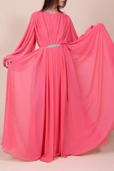 Reem Acra Bubble Sleeve Gown - Stawberry | Thumbnail 3
