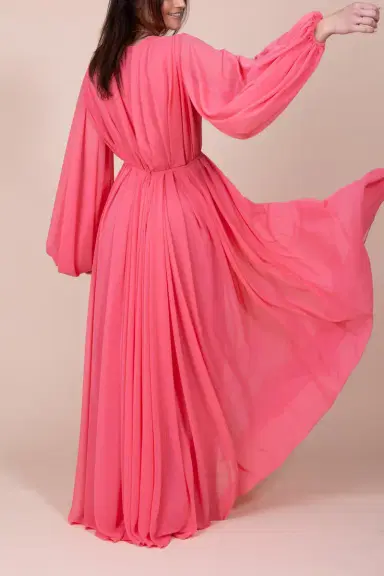Reem Acra Bubble Sleeve Gown - Stawberry | Thumbnail 4