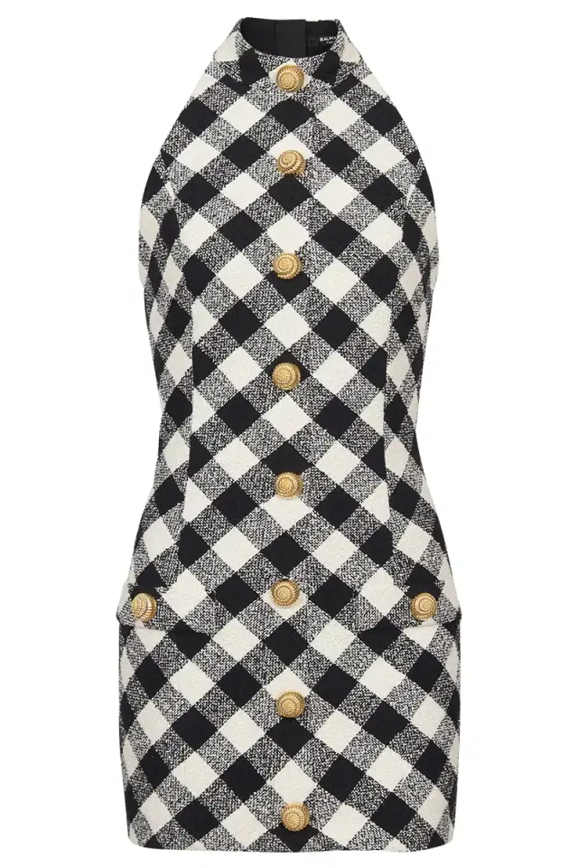 Buttoned Halterneck Short Dress