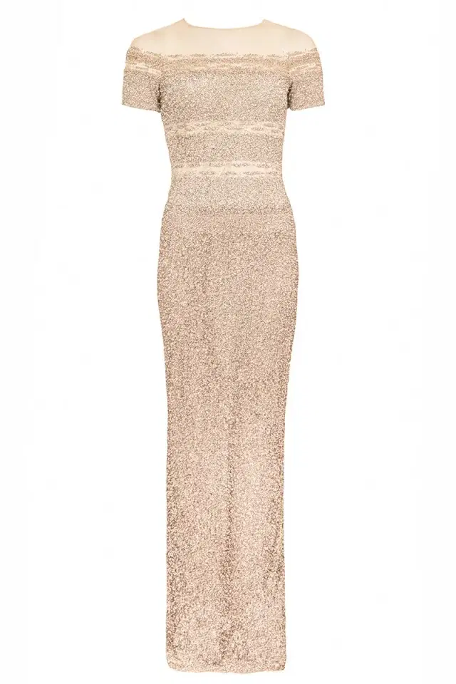 PAMELLA ROLAND Champagne Ombre Signature Sequin Gown