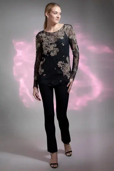 MARCHESA Chantilly Lace Top With Beading | Thumbnail 2 MARCHESA Chantilly Lace Top With Beading | Thumbnail 2