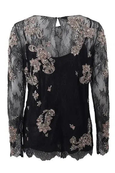 MARCHESA Chantilly Lace Top With Beading | Thumbnail 3 MARCHESA Chantilly Lace Top With Beading | Thumbnail 3