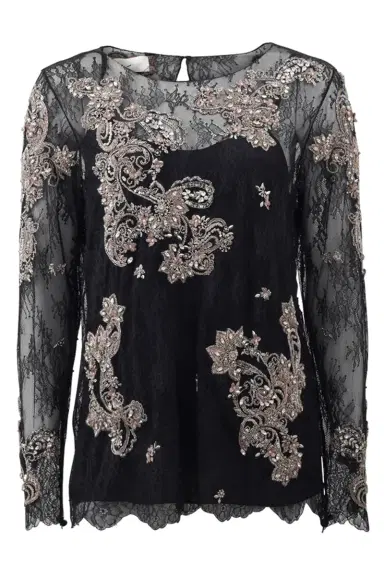 MARCHESA Chantilly Lace Top With Beading | Thumbnail 1 MARCHESA Chantilly Lace Top With Beading | Thumbnail 1