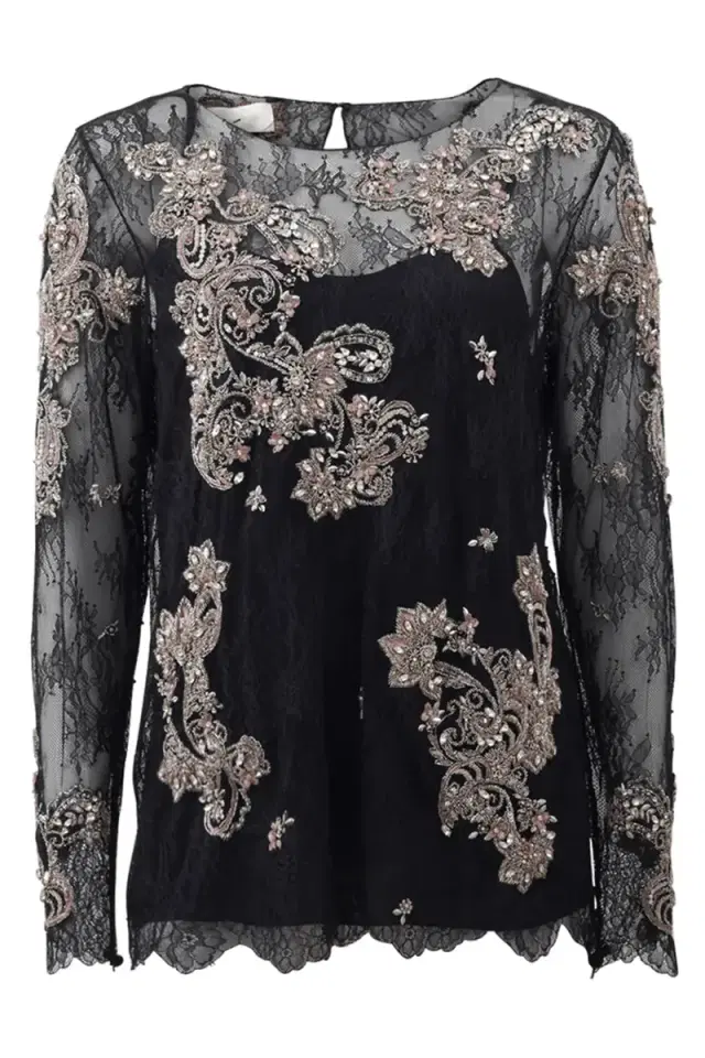 MARCHESA Chantilly Lace Top With Beading