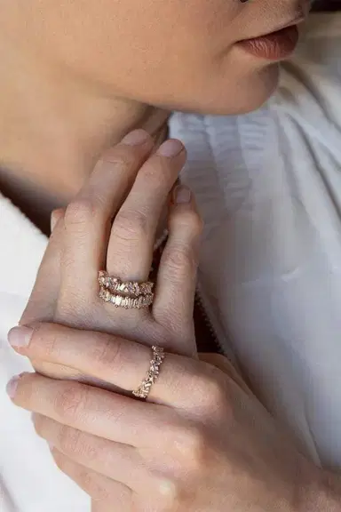 Suzanne Kalan Classic Diamond Half Band Ring - Rose Gold | Thumbnail 3