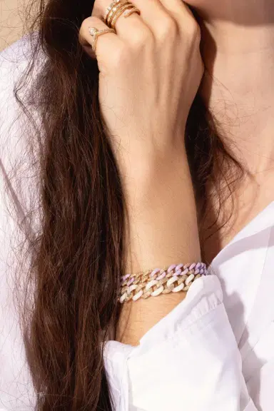 SHAY JEWELRY DIAMOND 7 PAVE LAVENDER CERAMIC MEDIUM LINK BRACELET | Thumbnail 4