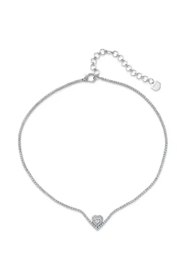 SHAY JEWELRY DIAMOND FLOATING HEART PAVE THREAD NECKLACE | Thumbnail 1