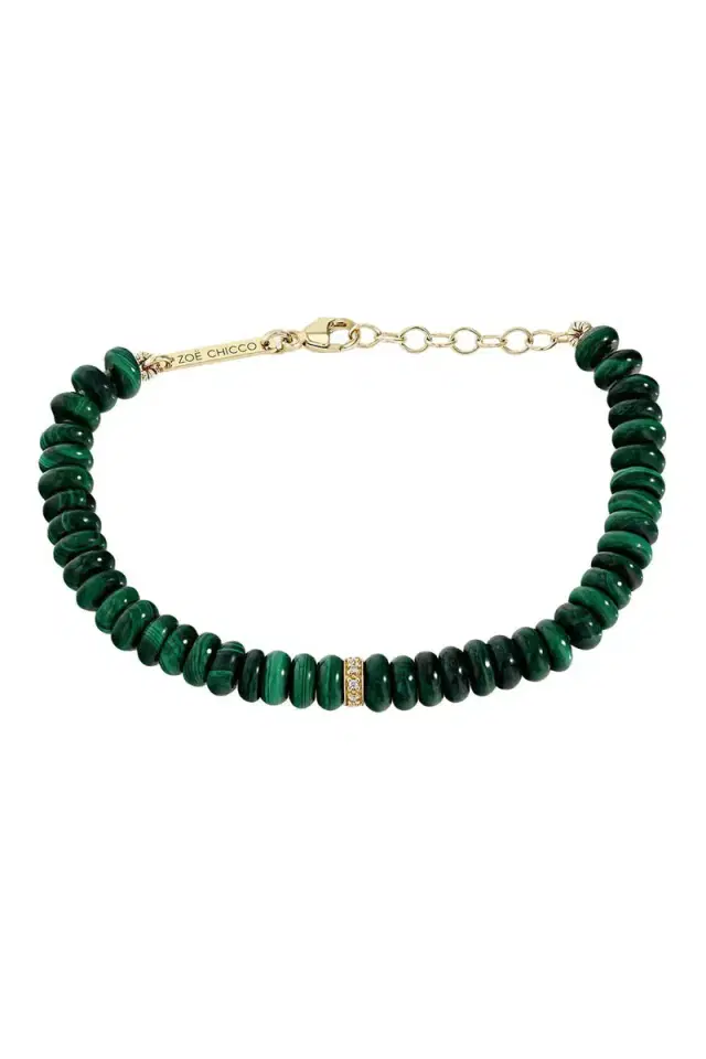 ZOE CHICCO Diamond Link Malachite Beaded Bracelet