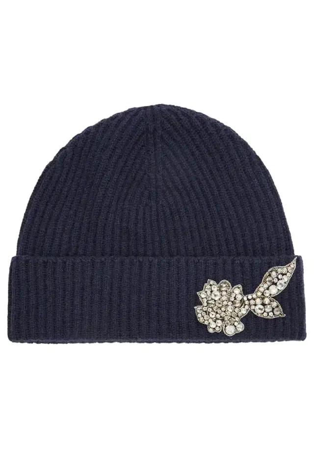 Erdem Embroidered Knitted Hat - Navy