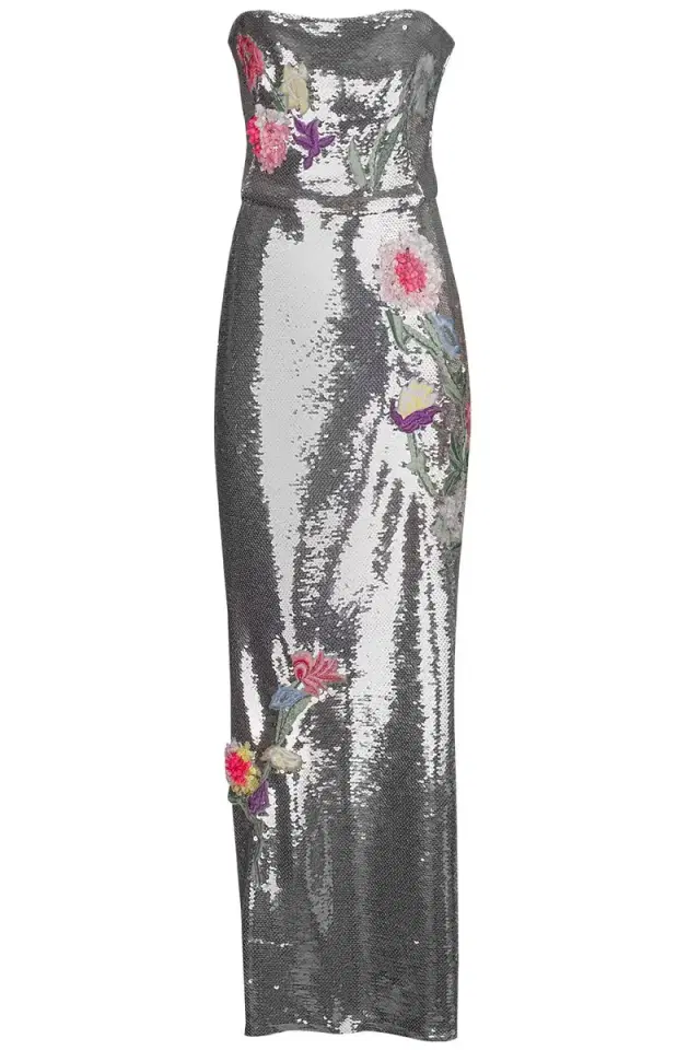 MONIQUE LHUILLIER Embroidered Strapless Gown